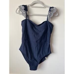 Summersalt size 6 Eyelet Ruffle Oasis Navy Blue One Piece